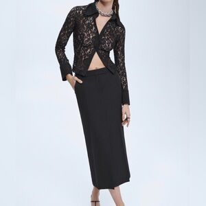 Mango NWT Black Wool-Blend Skirt w/ Front Slit, Pockets, Belt Loops | Size 6